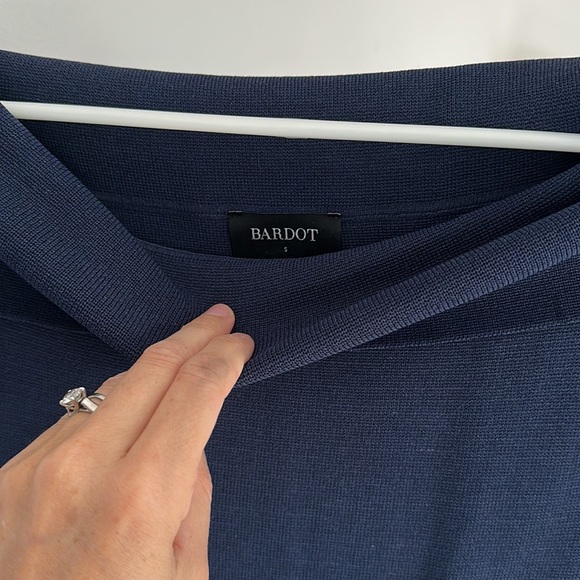 Bardot Off Shoulder Knit Dress in Navy - Picture 3 of 4